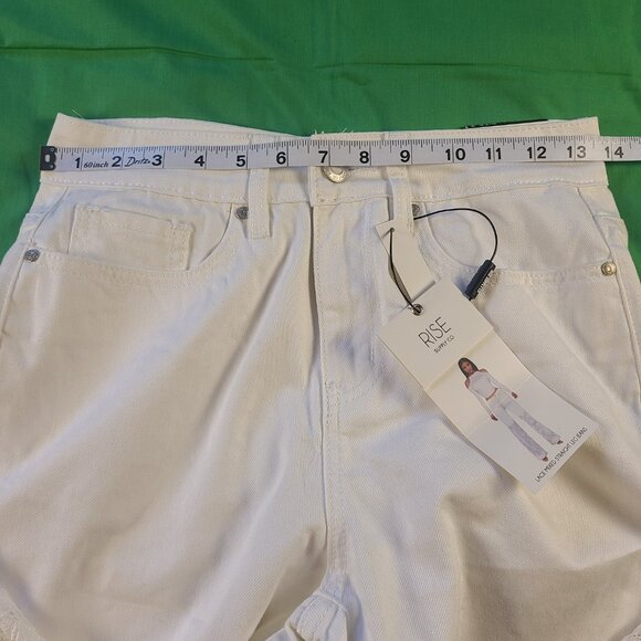Rise Supply CO Women's 3 Jeans White Lace Mixed Straight Leg - Picture 6 of 10